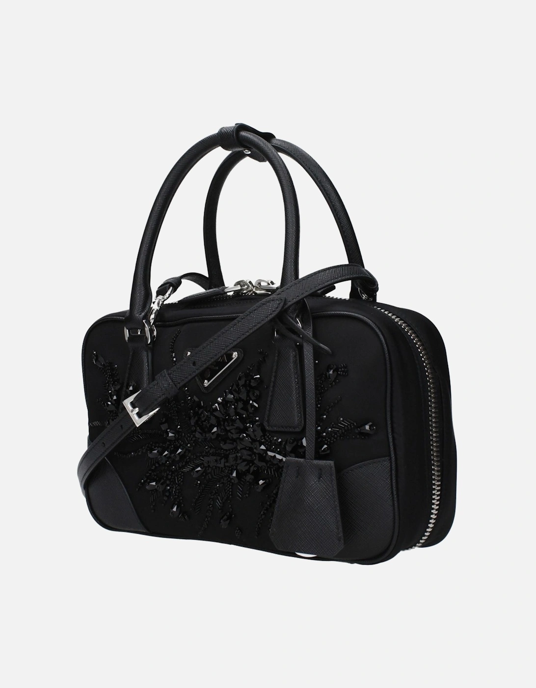 Sequin-Embellished Fabric Handbag with Adjustable Strap Women - Black