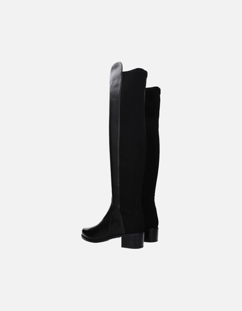 Leather Mid-Heel Round Toe Boots Women - Black