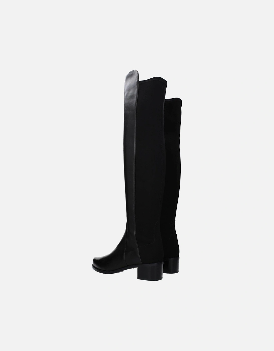 Leather Mid-Heel Round Toe Boots Women - Black