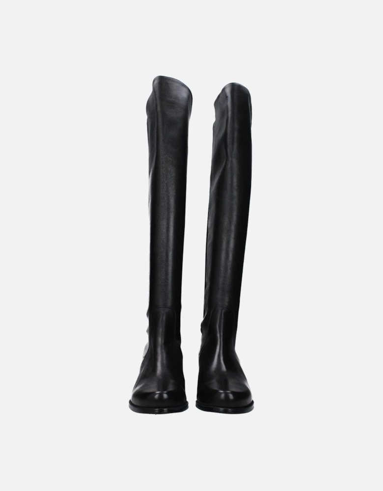 Leather Mid-Heel Round Toe Boots Women - Black