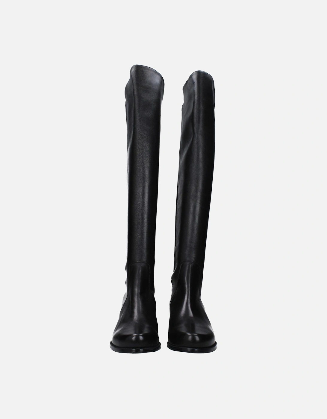 Leather Mid-Heel Round Toe Boots Women - Black