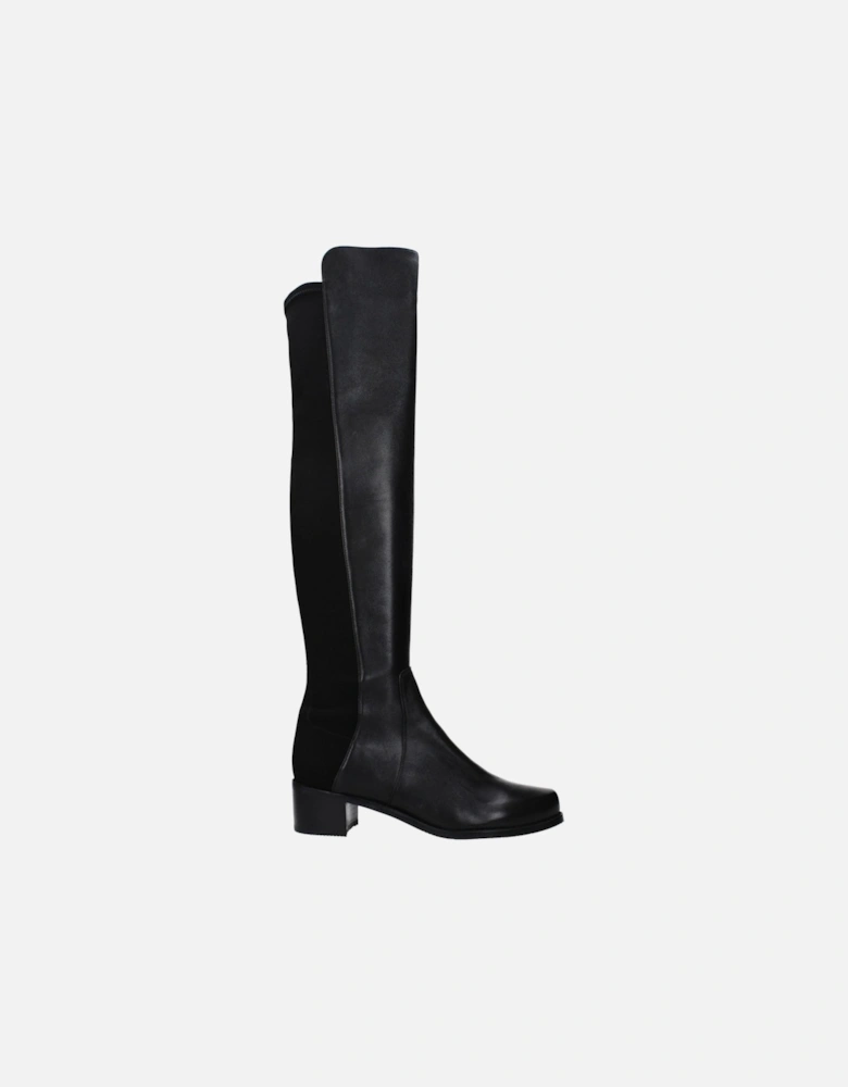 Leather Mid-Heel Round Toe Boots Women - Black