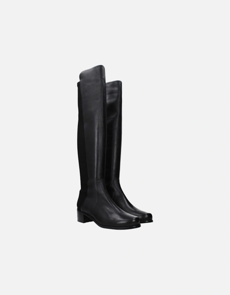 Leather Mid-Heel Round Toe Boots Women - Black