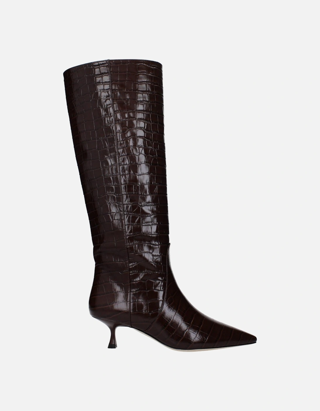 Leather Pointed Toe Mid Heel Boots Women - Brown, 5 of 4
