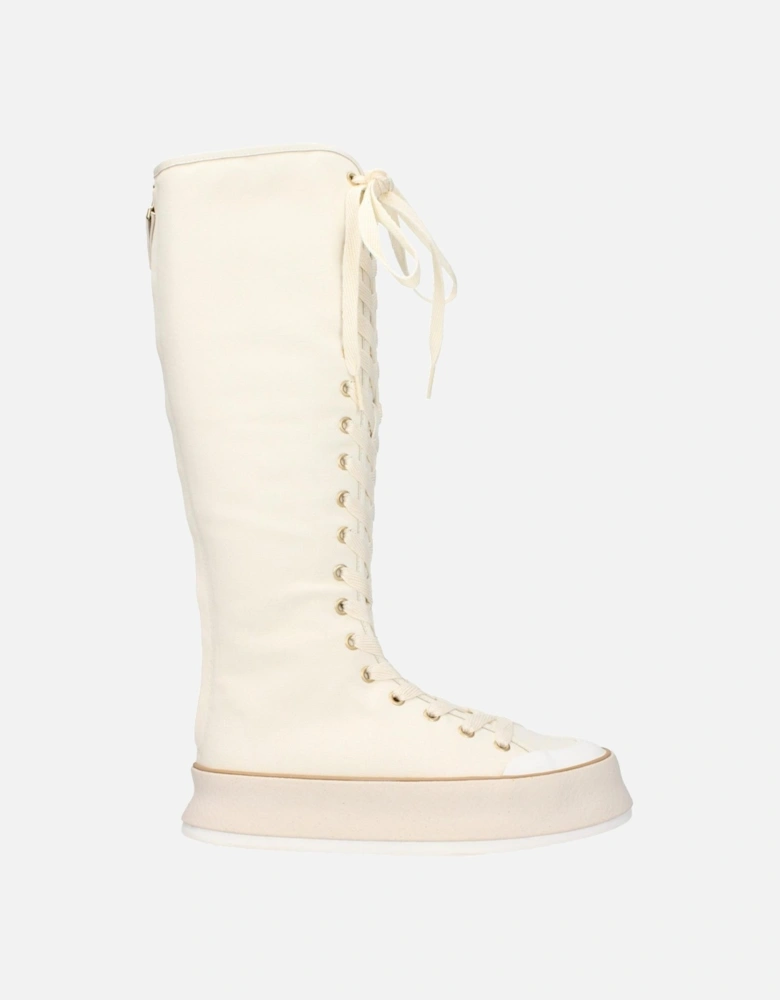 Vintage Effect Lace-Up Fabric Boots Women - Beige
