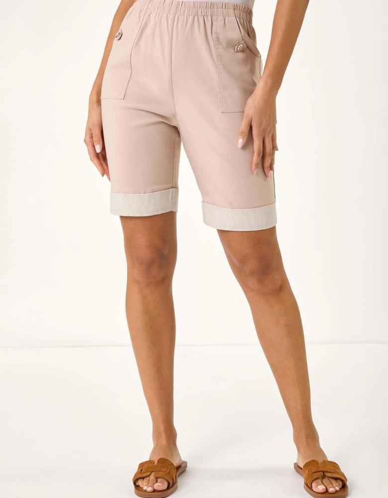 Bengaline Turnup Stripe Stretch Shorts - Stone