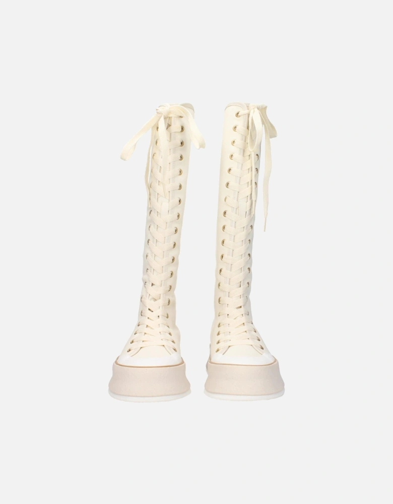 Vintage Effect Lace-Up Fabric Boots Women - Beige