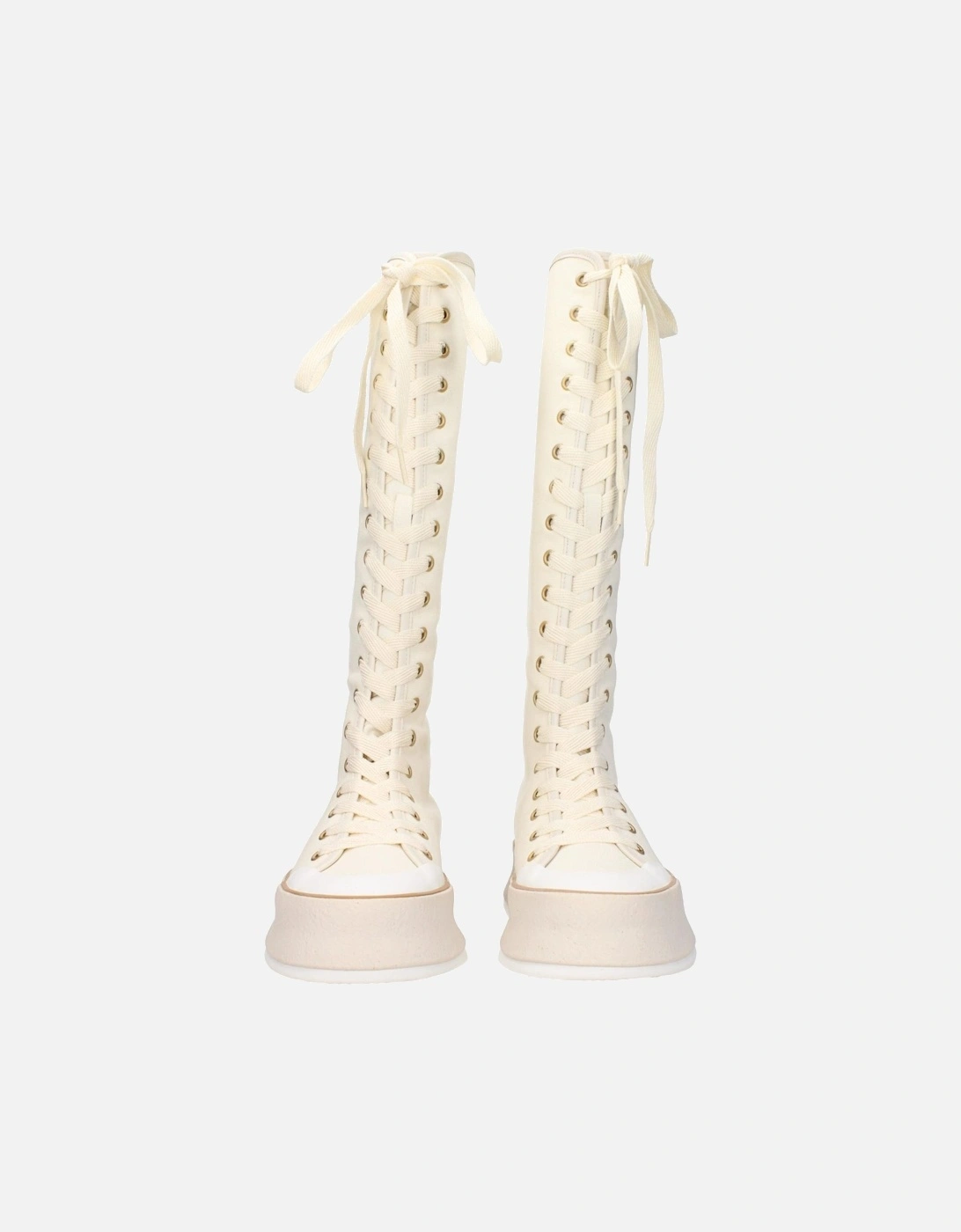 Vintage Effect Lace-Up Fabric Boots Women - Beige