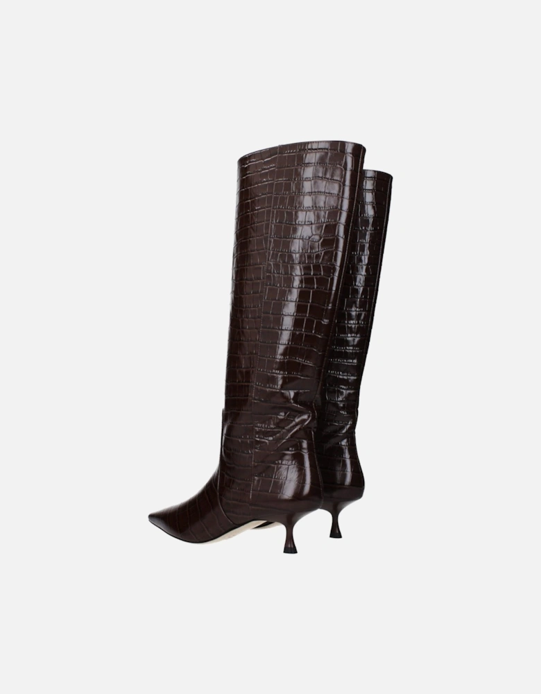Leather Pointed Toe Mid Heel Boots Women - Brown
