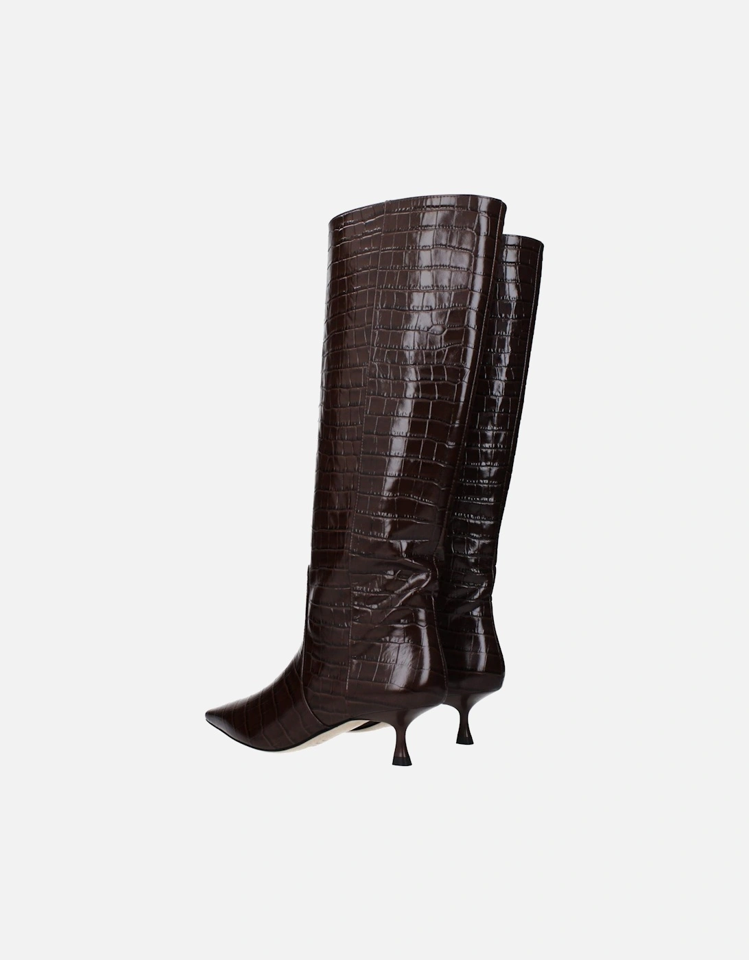 Leather Pointed Toe Mid Heel Boots Women - Brown