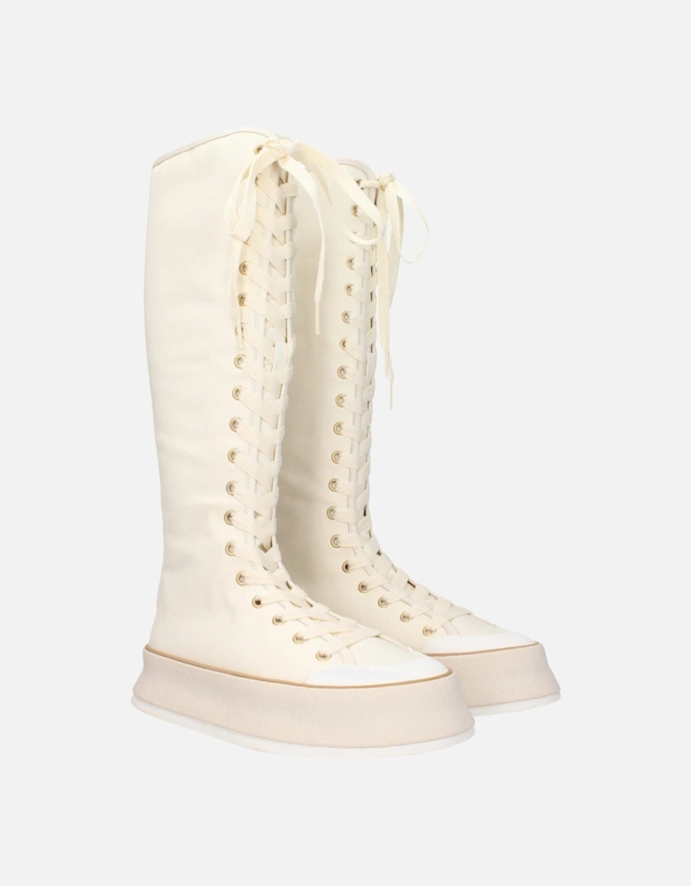 Vintage Effect Lace-Up Fabric Boots Women - Beige