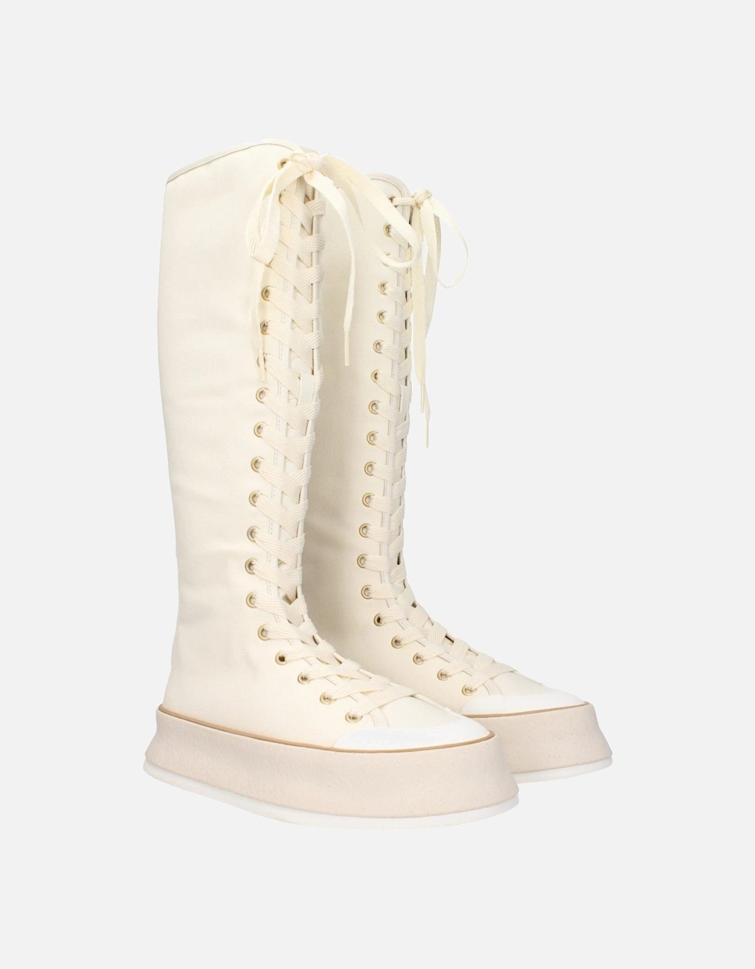 Vintage Effect Lace-Up Fabric Boots Women - Beige