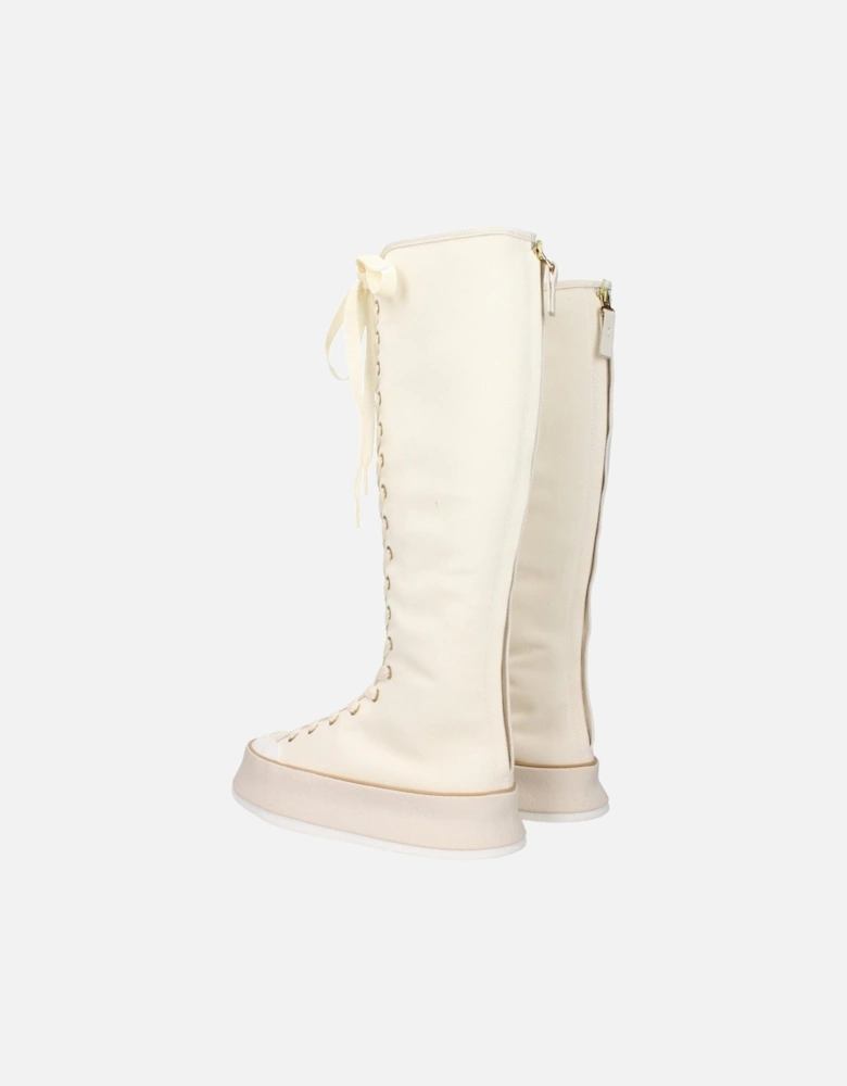 Vintage Effect Lace-Up Fabric Boots Women - Beige