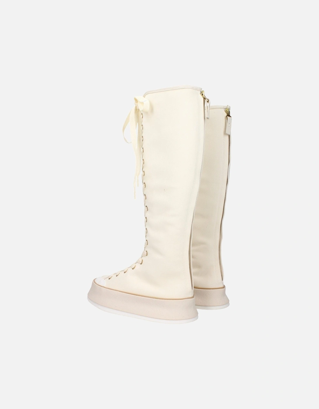 Vintage Effect Lace-Up Fabric Boots Women - Beige