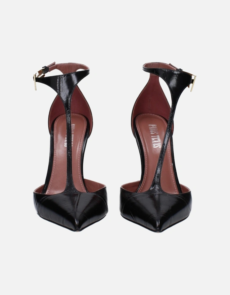 High Heel Pointy Toe Leather Sandals Women - Black