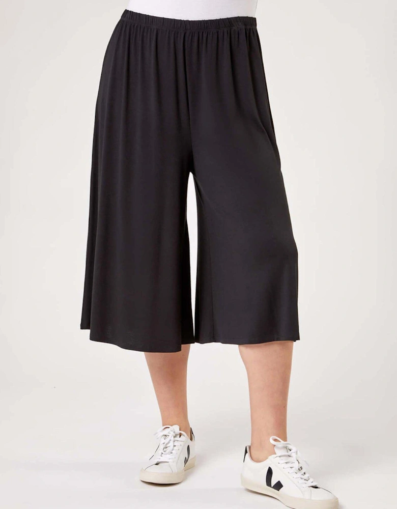 Curve Plain Elastic Waist Culotte Trousers