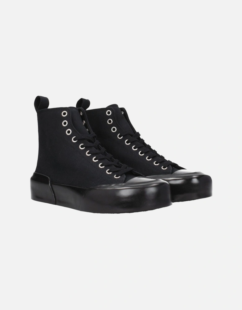 Lace-Up Casual Fabric Sneakers with Mid Heels Women - Black