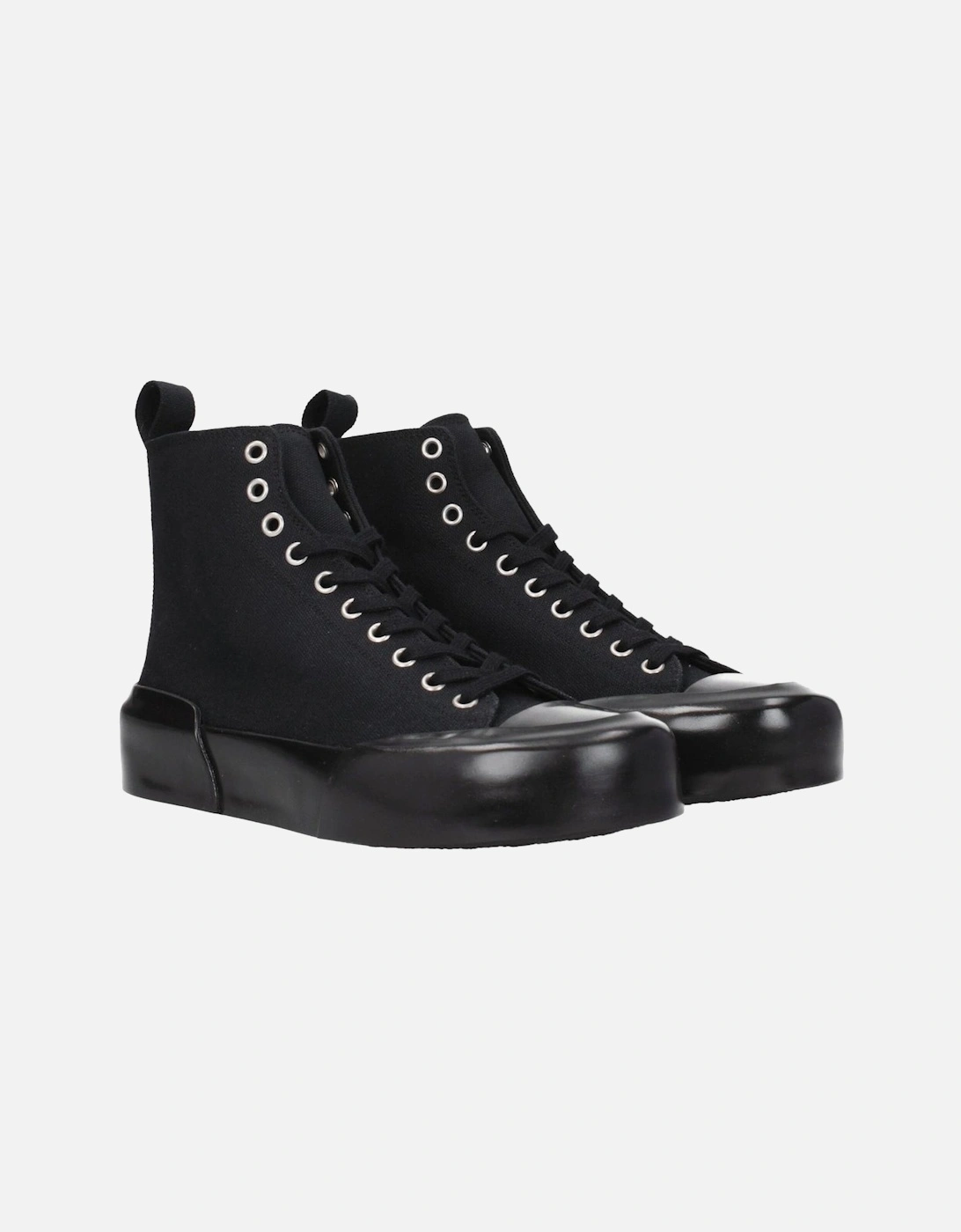 Lace-Up Casual Fabric Sneakers with Mid Heels Women - Black