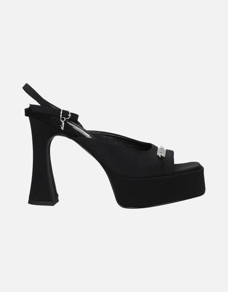 High Heel Leather Sandals with Logo Women - Black