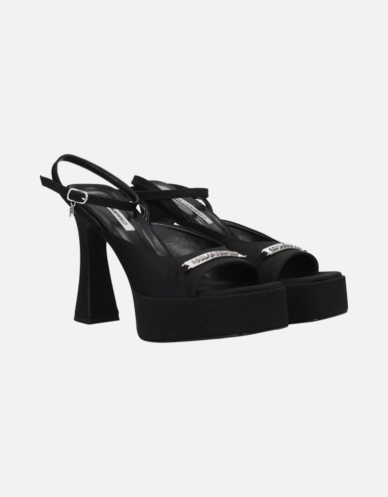 High Heel Leather Sandals with Logo Women - Black