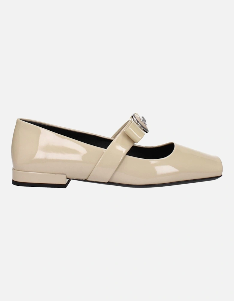 Patent Leather Ballet Flats with Front Logo Women - Beige Shoes