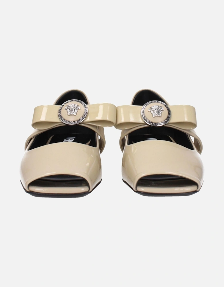 Patent Leather Ballet Flats with Front Logo Women - Beige Shoes