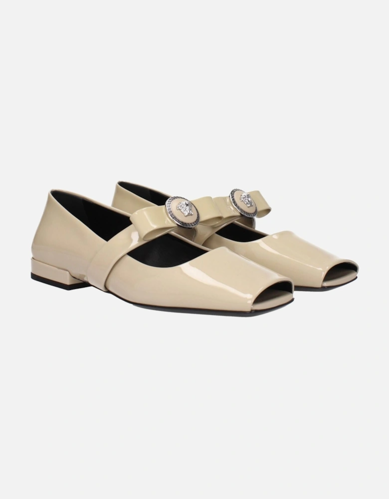 Patent Leather Ballet Flats with Front Logo Women - Beige Shoes