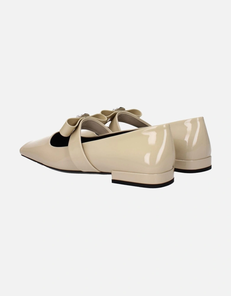 Patent Leather Ballet Flats with Front Logo Women - Beige Shoes