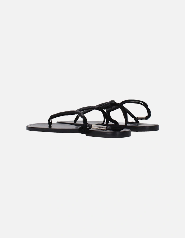 Leather Flip Flops with Side Logo Women - Black Sandals