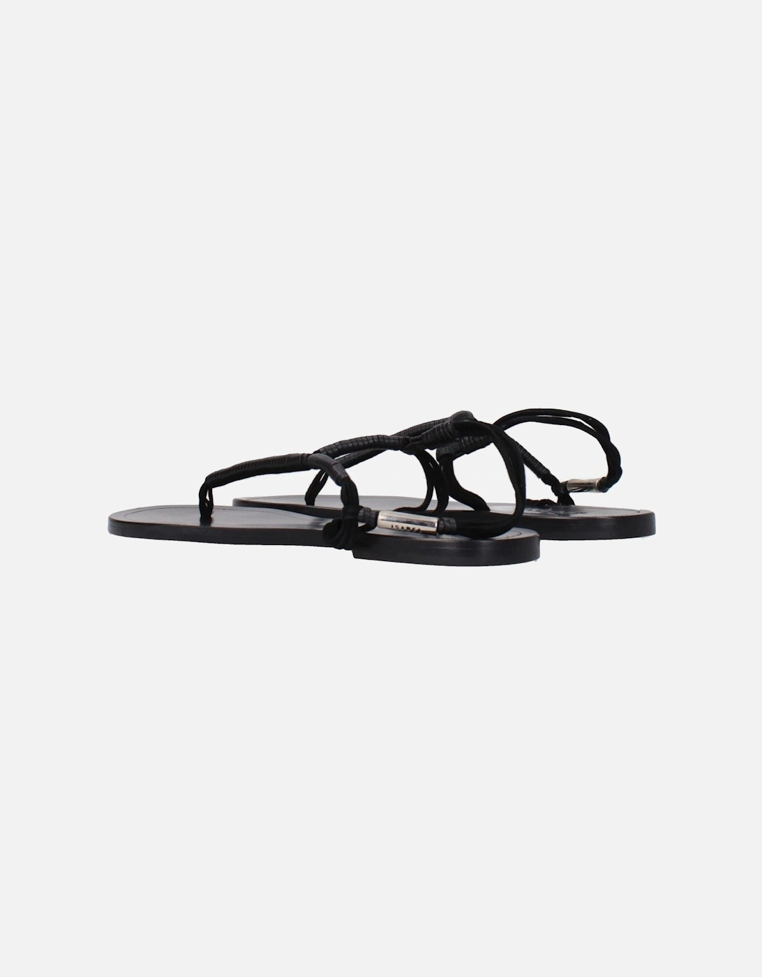 Leather Flip Flops with Side Logo Women - Black Sandals