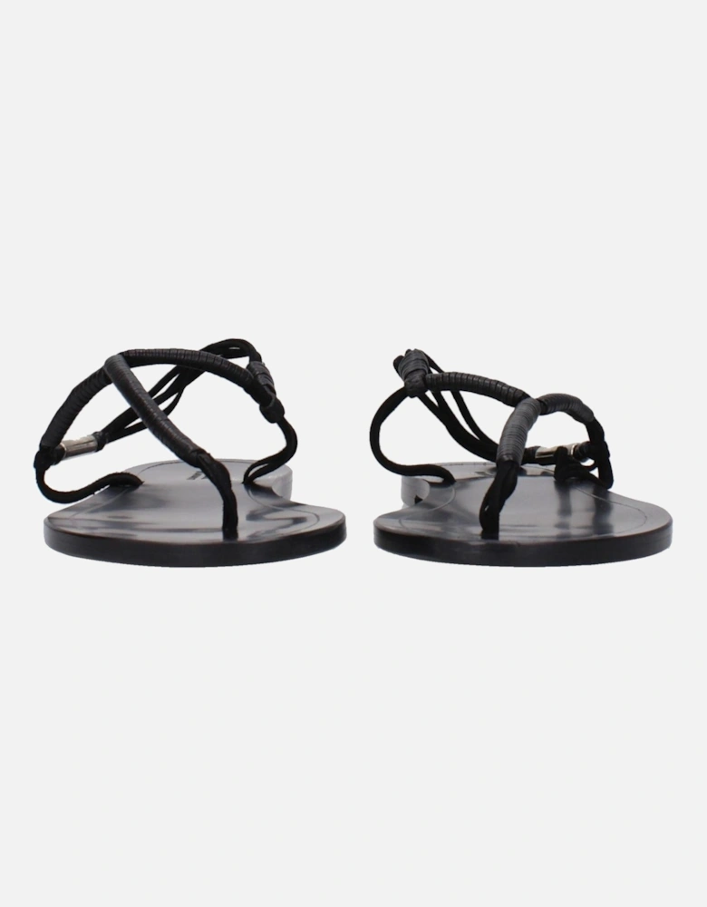 Leather Flip Flops with Side Logo Women - Black Sandals