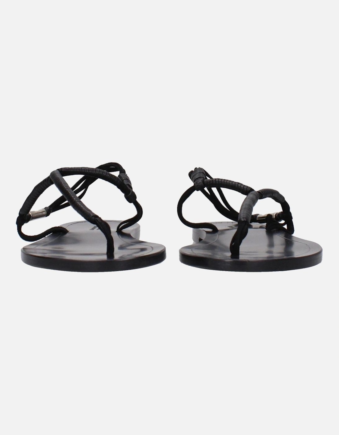 Leather Flip Flops with Side Logo Women - Black Sandals