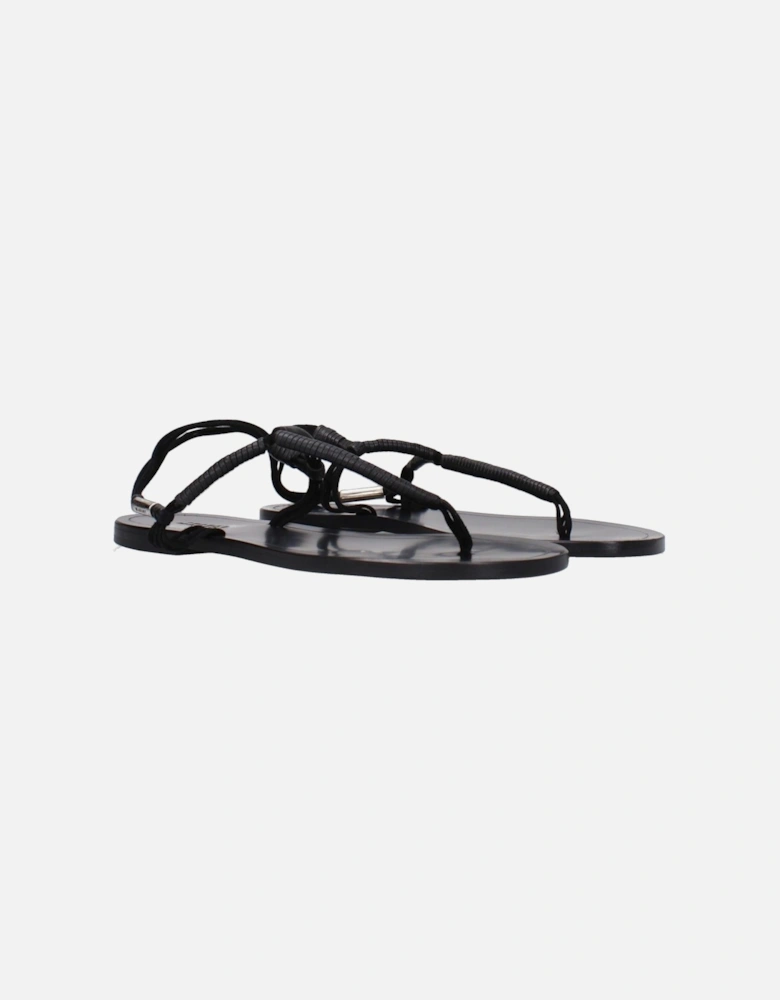 Leather Flip Flops with Side Logo Women - Black Sandals