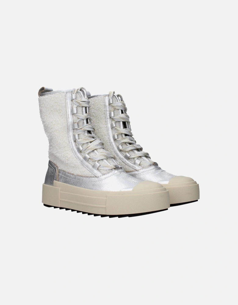 Leather Ankle Boots with Front Logo Women - Gray