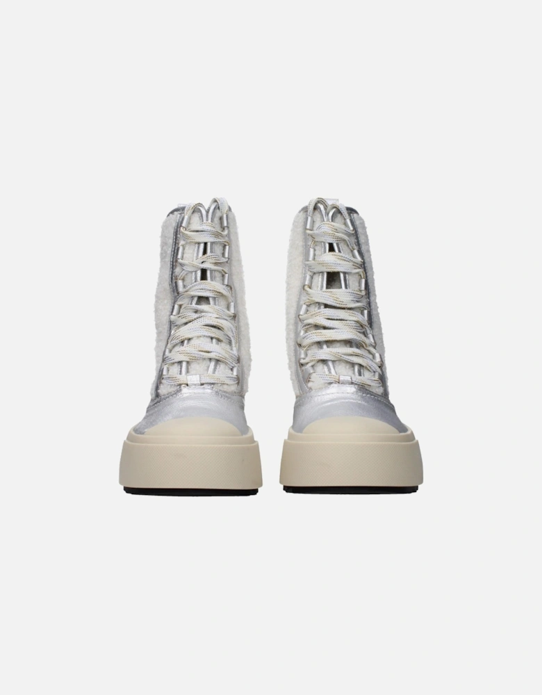 Leather Ankle Boots with Front Logo Women - Gray