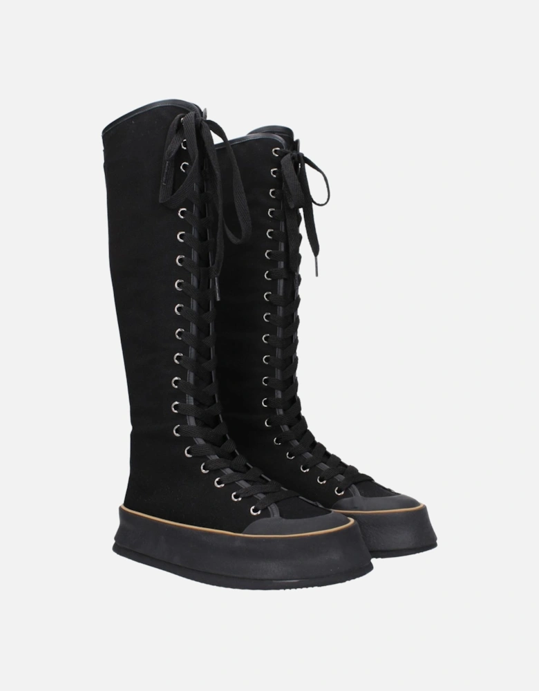 Vintage Effect Lace-Up Wedge Boots Women - Black