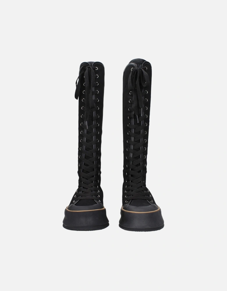 Vintage Effect Lace-Up Wedge Boots Women - Black