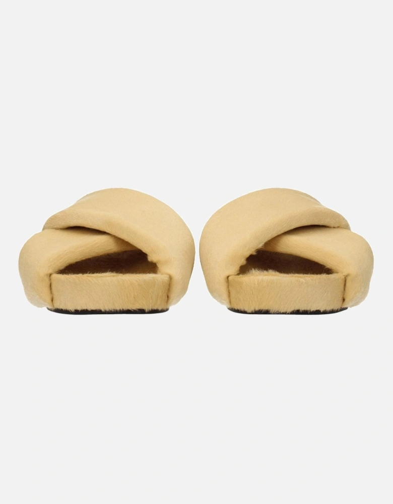Vintage Effect Pony Skin Slippers and Clogs Women - Beige Sandals