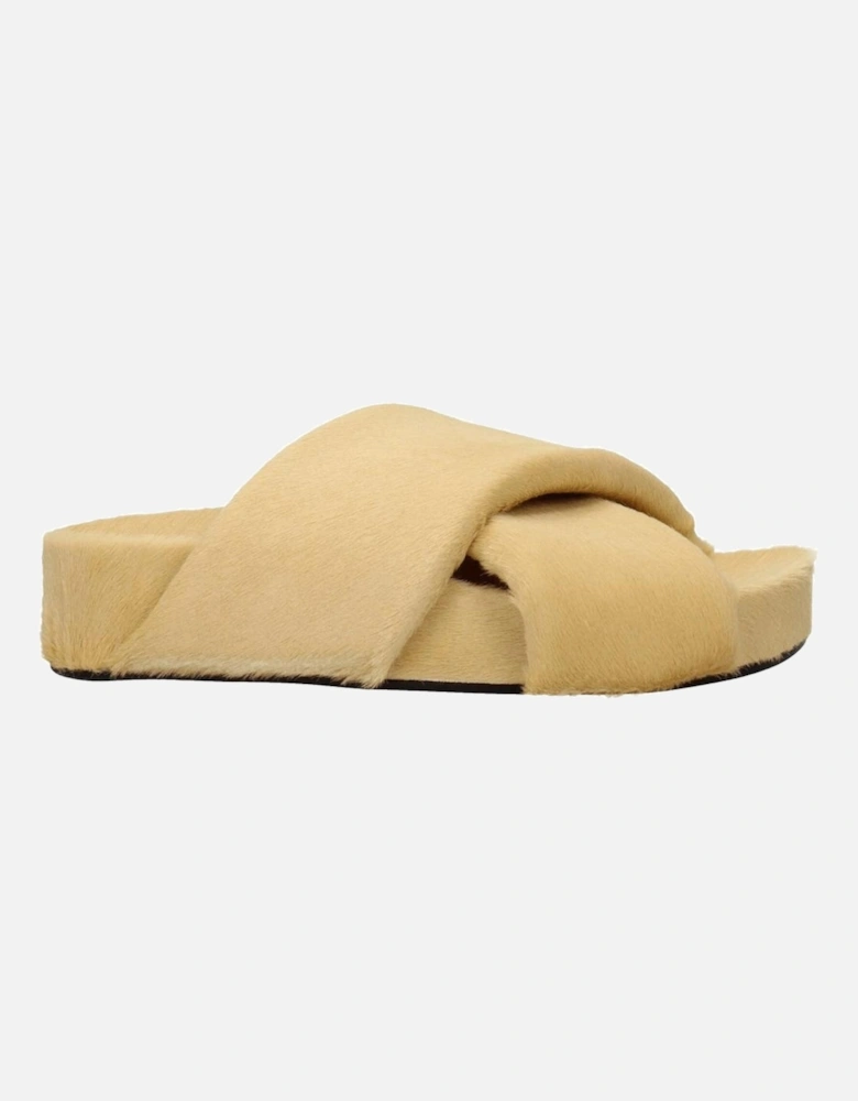 Vintage Effect Pony Skin Slippers and Clogs Women - Beige Sandals
