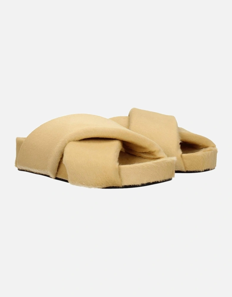 Vintage Effect Pony Skin Slippers and Clogs Women - Beige Sandals