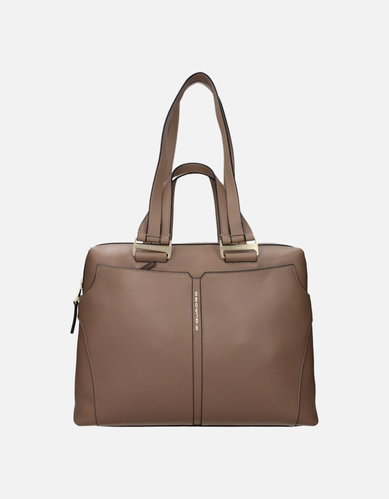 Leather Casual Work Bag with Zip Closure Women - Gray