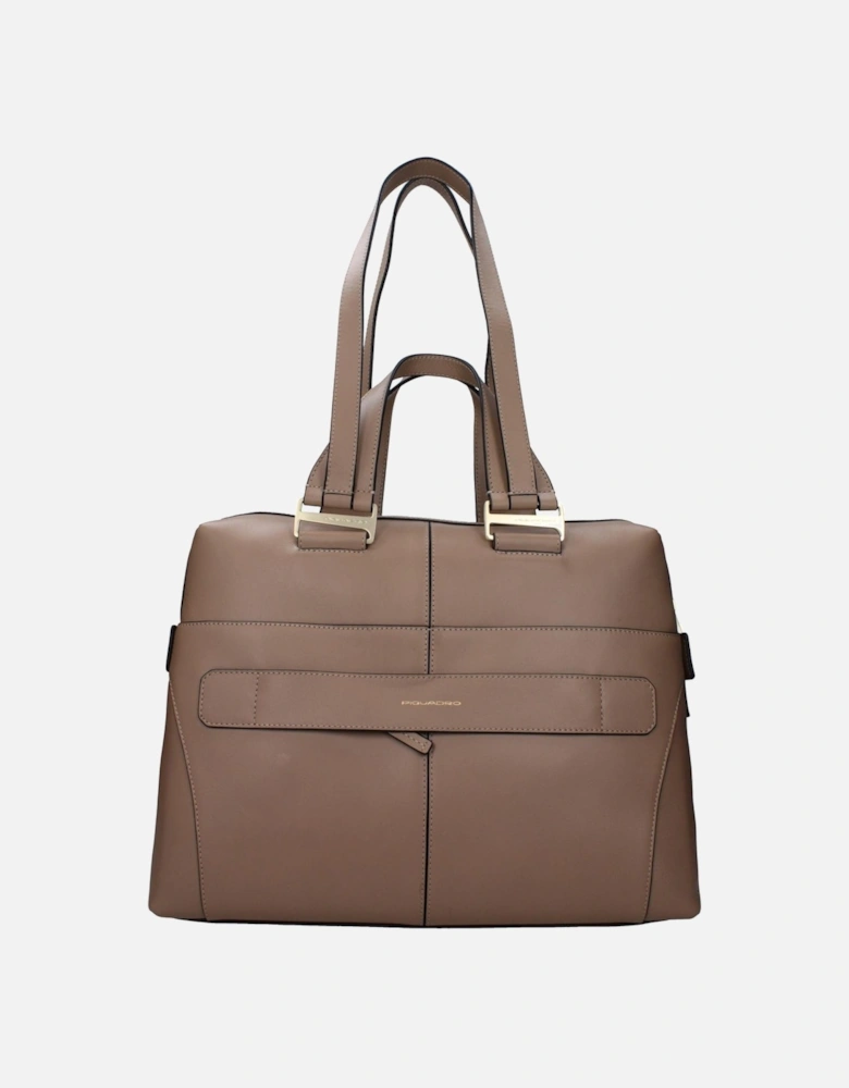 Leather Casual Work Bag with Zip Closure Women - Gray