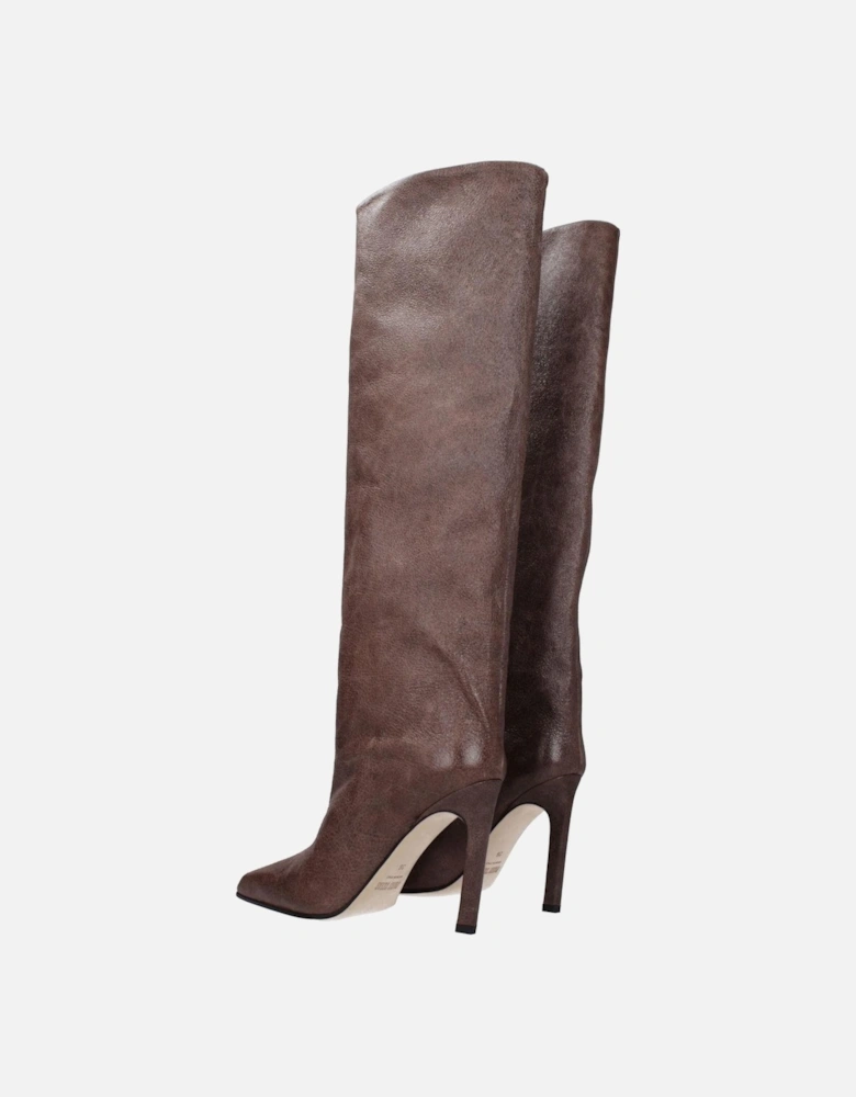 High Heel Pointy Toe Leather Boots Women - Brown
