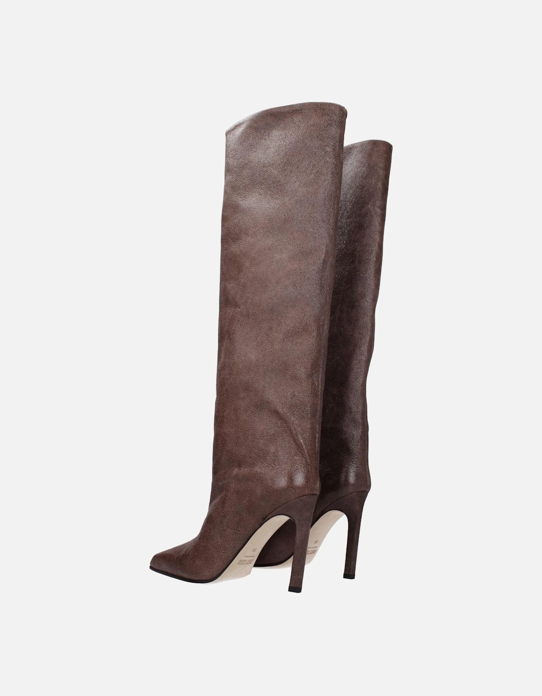 High Heel Pointy Toe Leather Boots Women - Brown