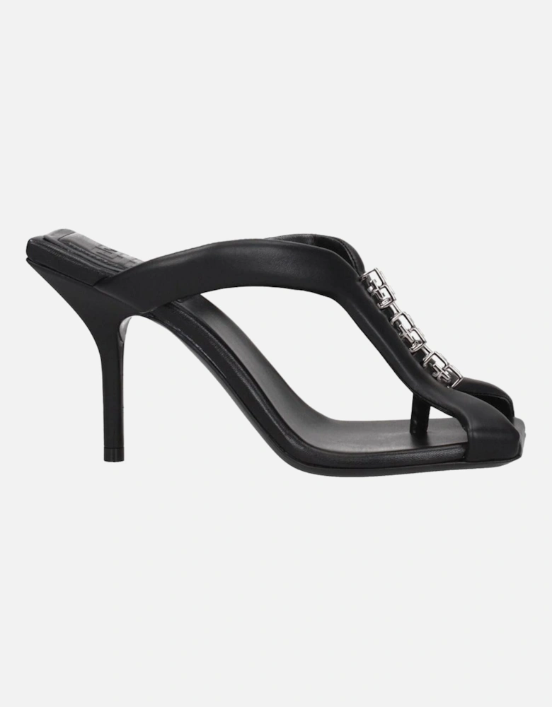 Front Logo High Heel Leather Sandals Women - Black