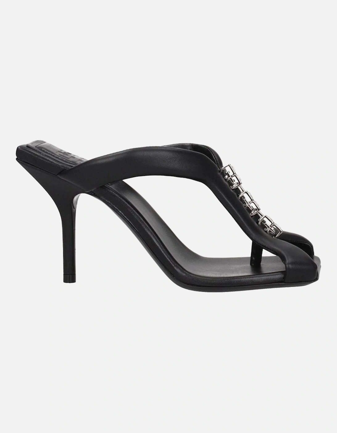 Front Logo High Heel Leather Sandals Women - Black, 4 of 3