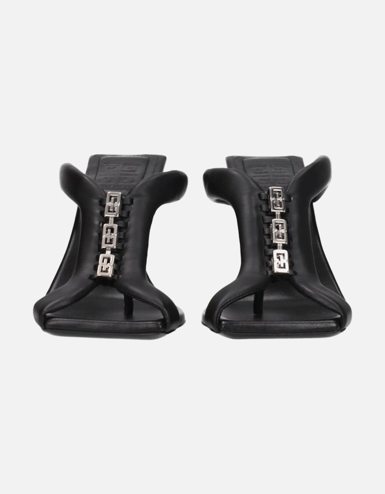 Front Logo High Heel Leather Sandals Women - Black