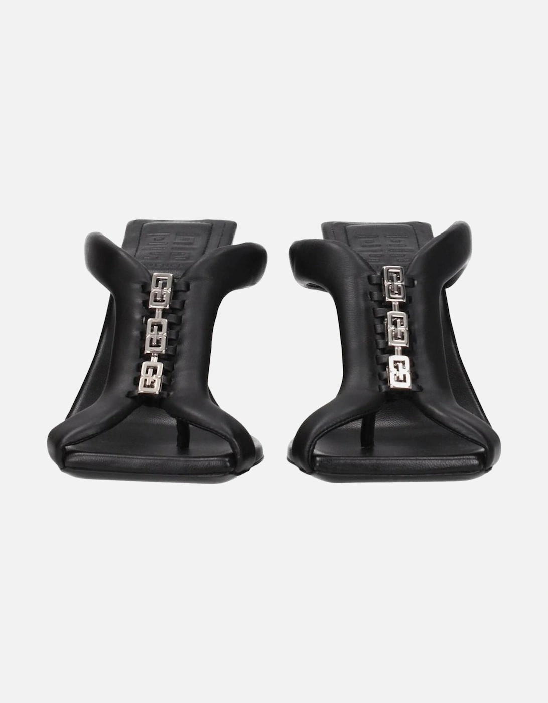 Front Logo High Heel Leather Sandals Women - Black