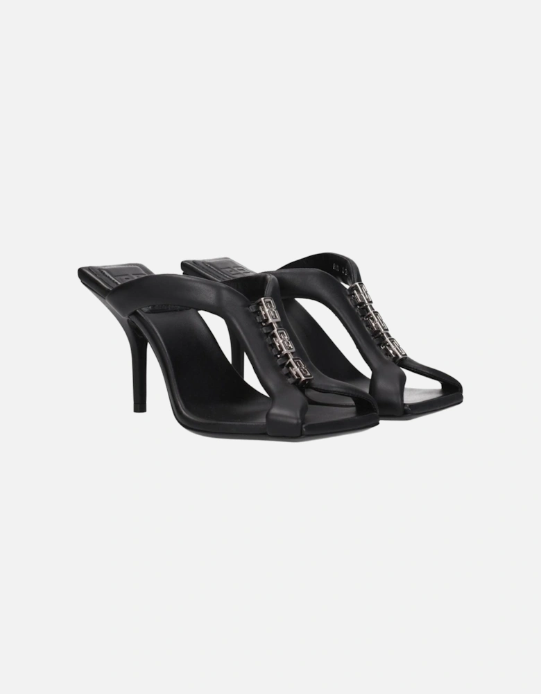 Front Logo High Heel Leather Sandals Women - Black