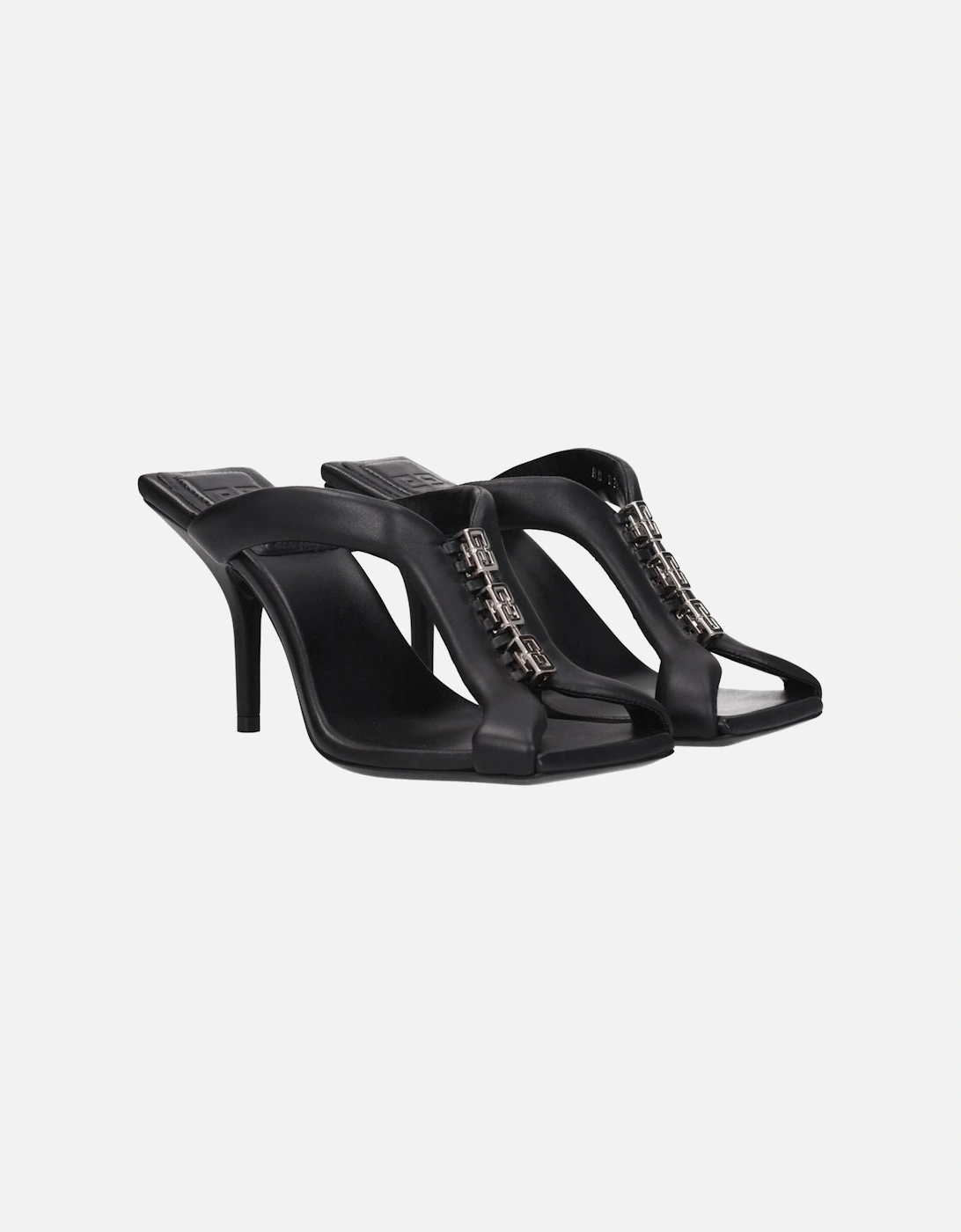 Front Logo High Heel Leather Sandals Women - Black